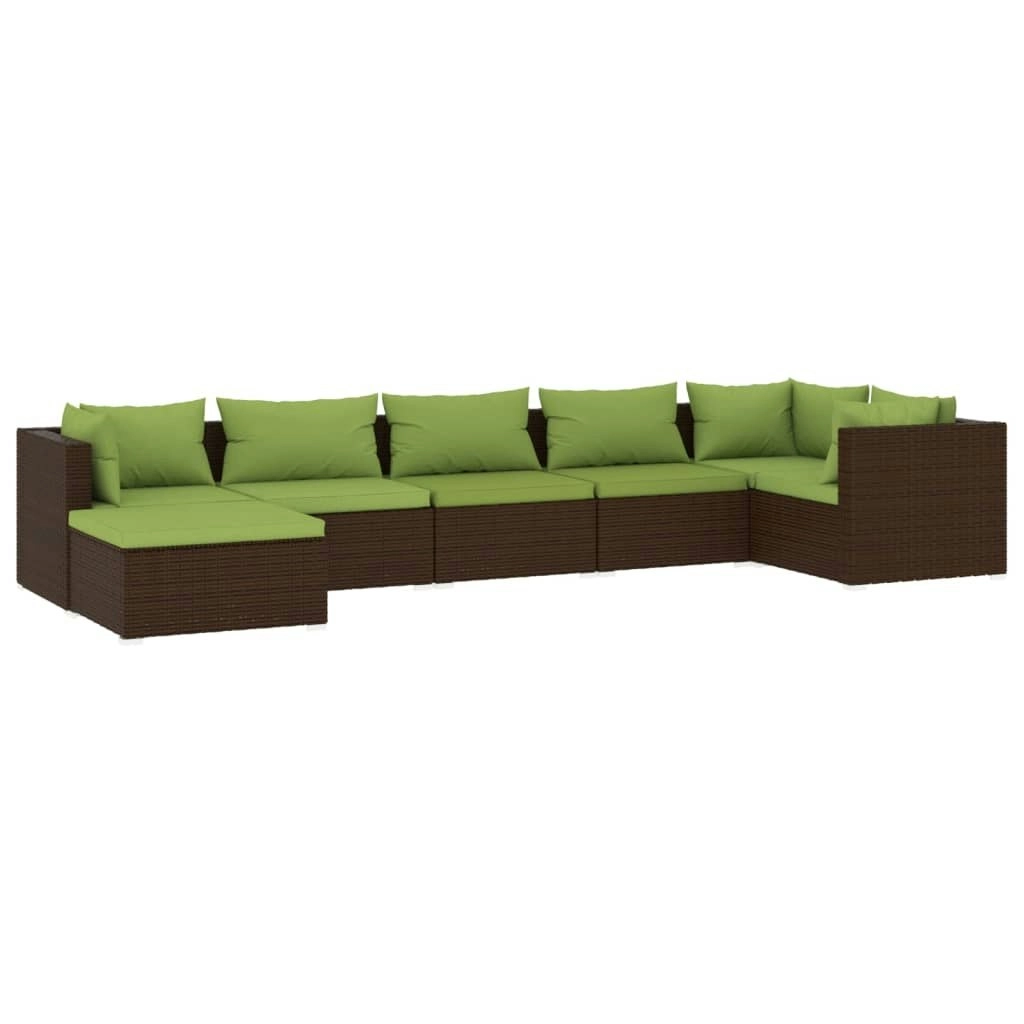 7 Piece Garden Lounge Set with Cushions Poly Rattan Brown 3101828