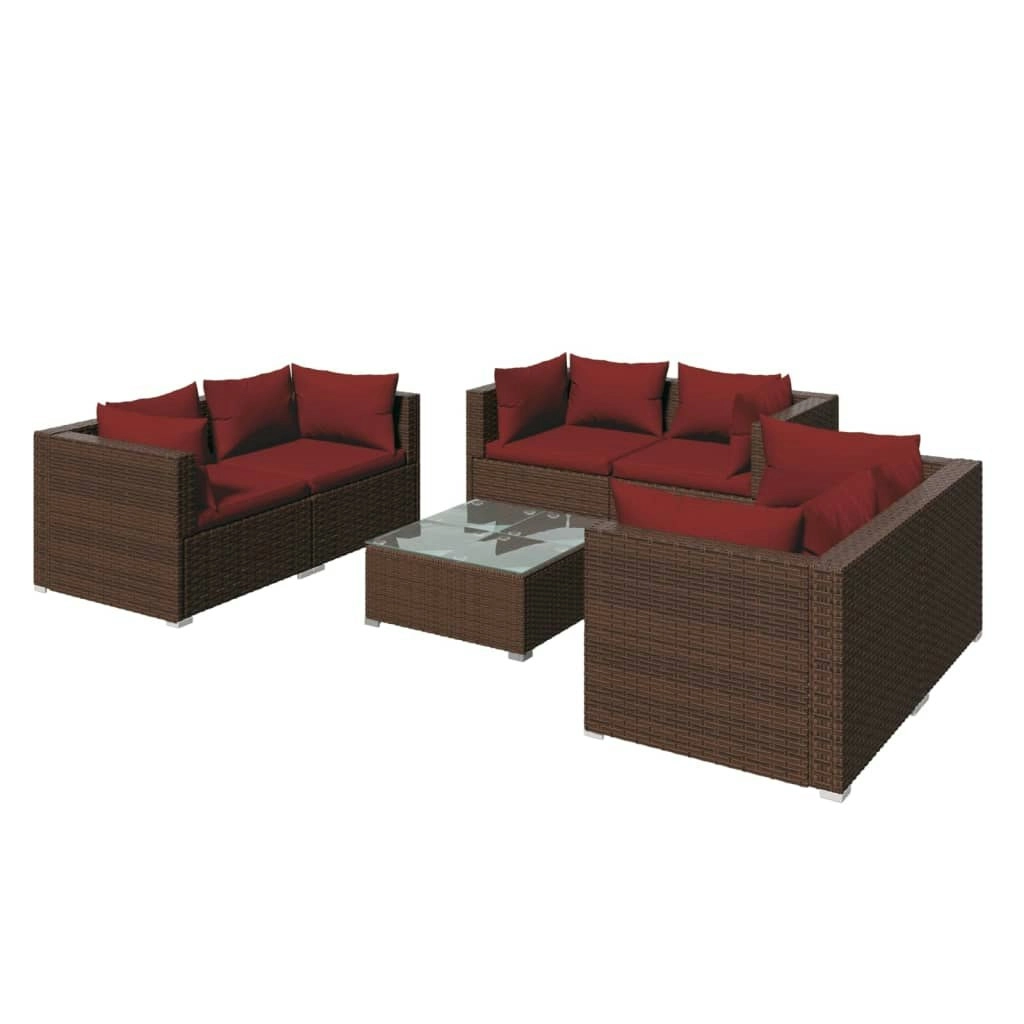 7 Piece Garden Lounge Set with Cushions Poly Rattan Brown 3102307