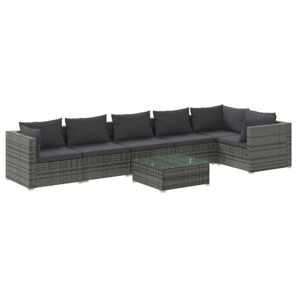 7 Piece Garden Lounge Set with Cushions Poly Rattan Grey 3101725