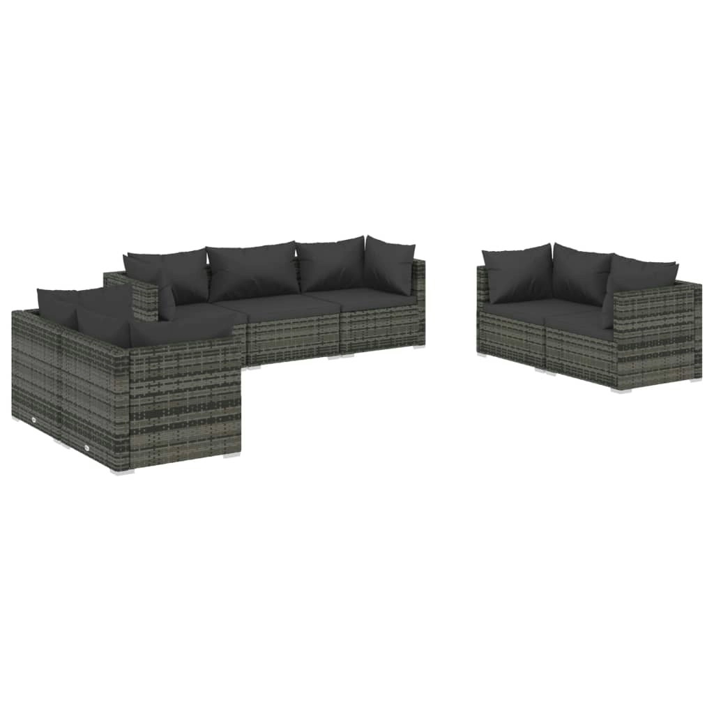 7 Piece Garden Lounge Set with Cushions Poly Rattan Grey 3102269