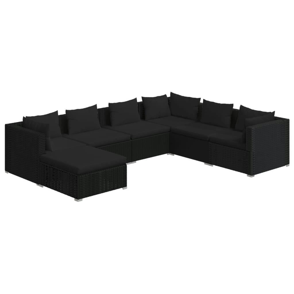 7 Piece Garden Lounge Set with Cushions Poly Rattan Black 3101832