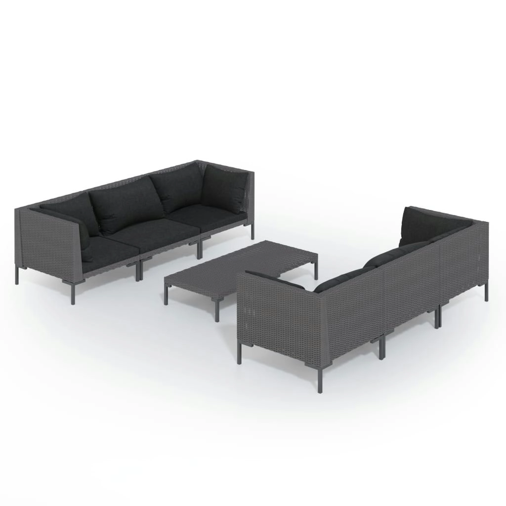 7 Piece Garden Lounge Set with Cushions Poly Rattan Dark Grey 3099800