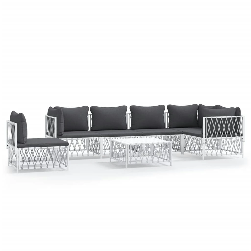 7 Piece Garden Lounge Set with Cushions White Steel 3186888