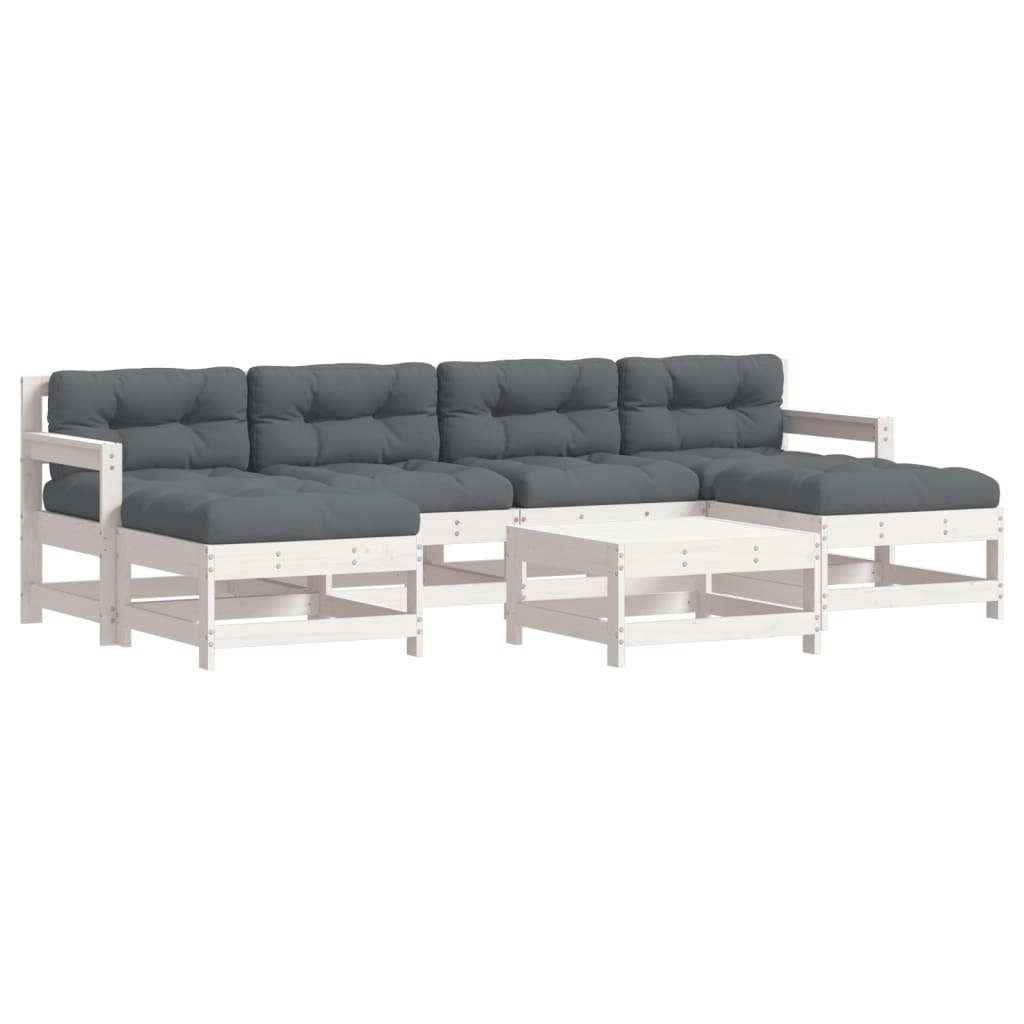 7 Piece Garden Lounge Set with Cushions White Solid Wood 3185935