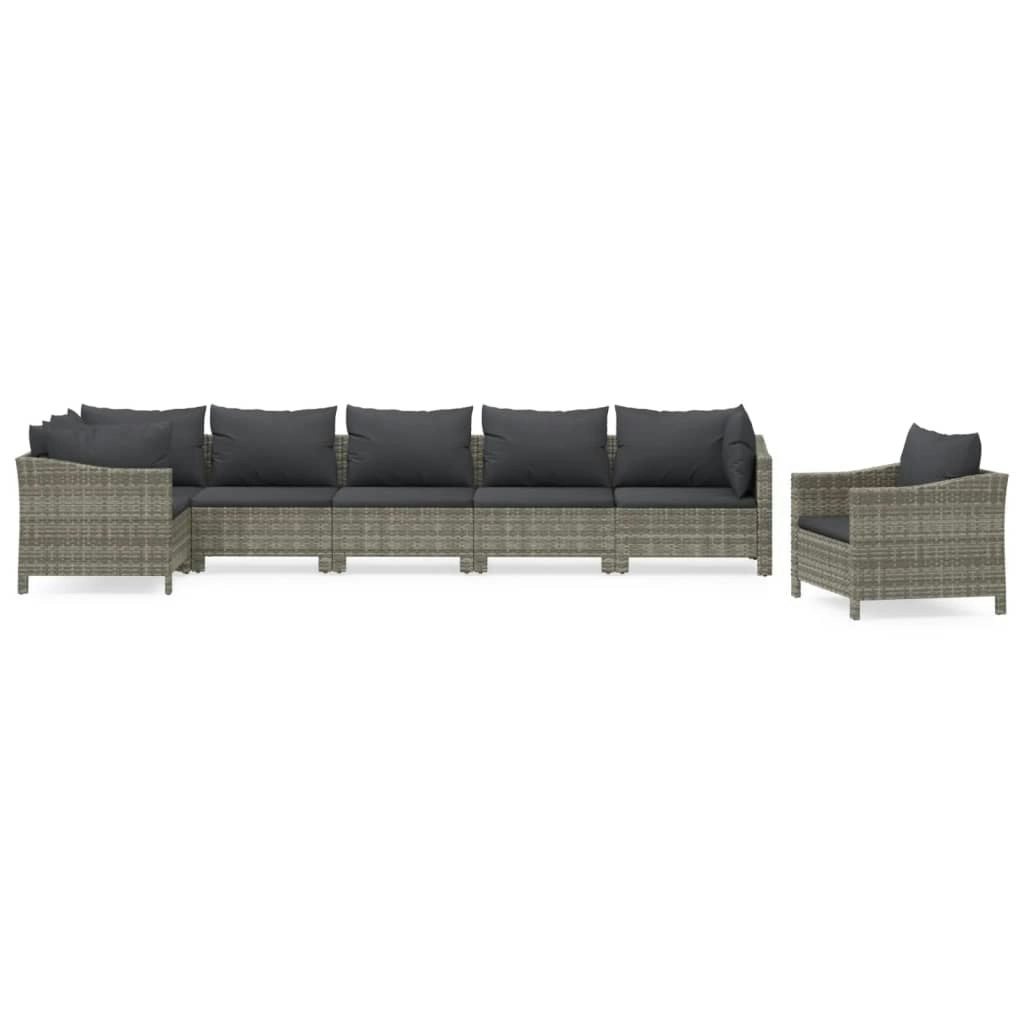 7 Piece Garden Lounge Set with Cushions Grey Poly Rattan 3187284