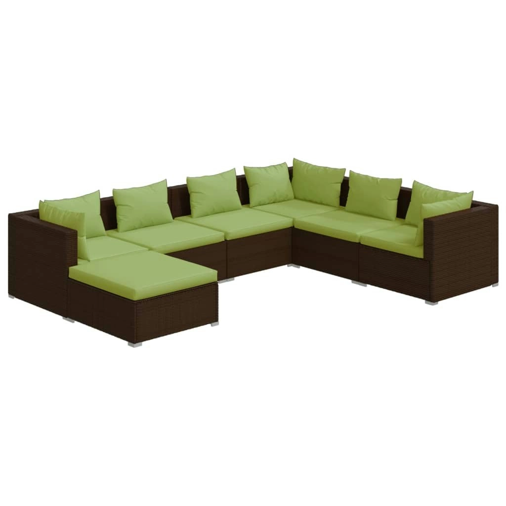 7 Piece Garden Lounge Set with Cushions Poly Rattan Brown 3101836