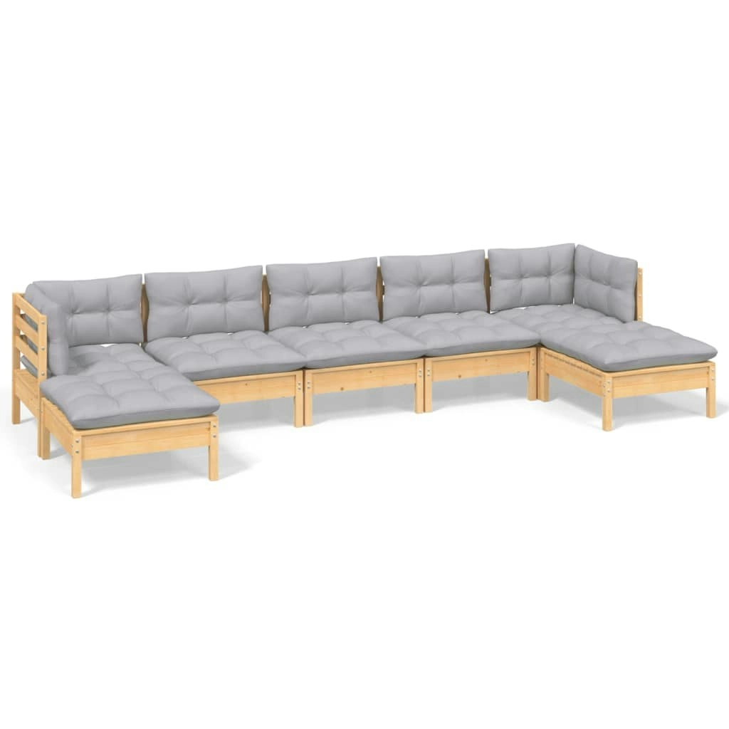 7 Piece Garden Lounge Set with Grey Cushions Pinewood 3097090