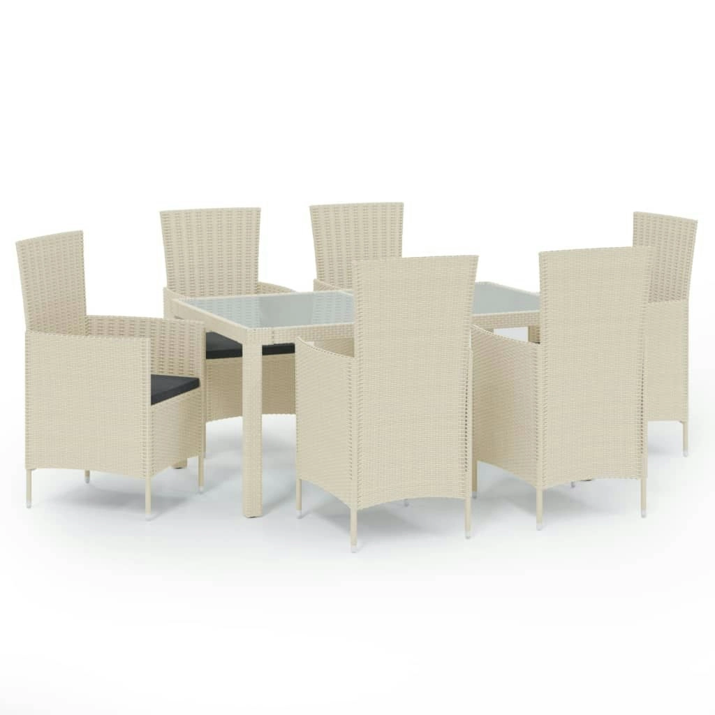 7 Piece Outdoor Dining Set with Cushions Poly Rattan White 3094899