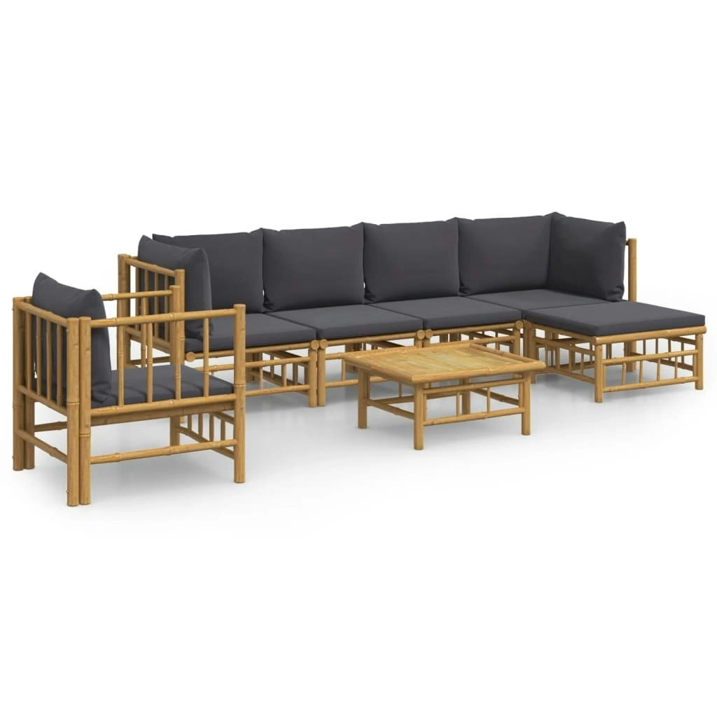 7 Piece Garden Lounge Set with Dark Grey Cushions  Bamboo 3155213