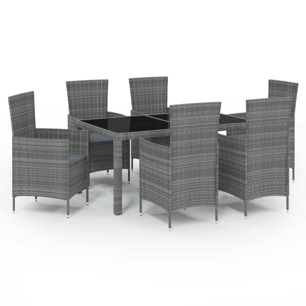 7 Piece Outdoor Dining Set with Cushions Poly Rattan Grey 3094882