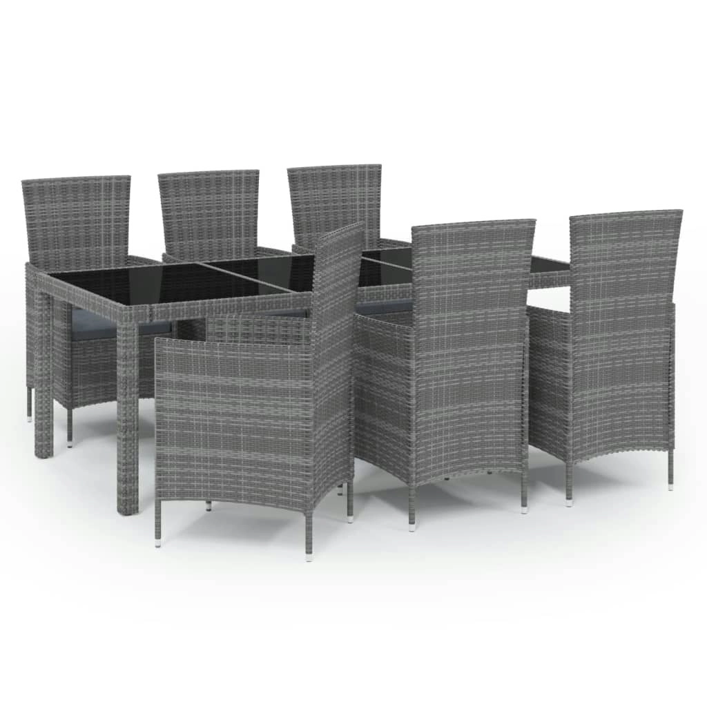 7 Piece Outdoor Dining Set with Cushions Poly Rattan Grey 3094883