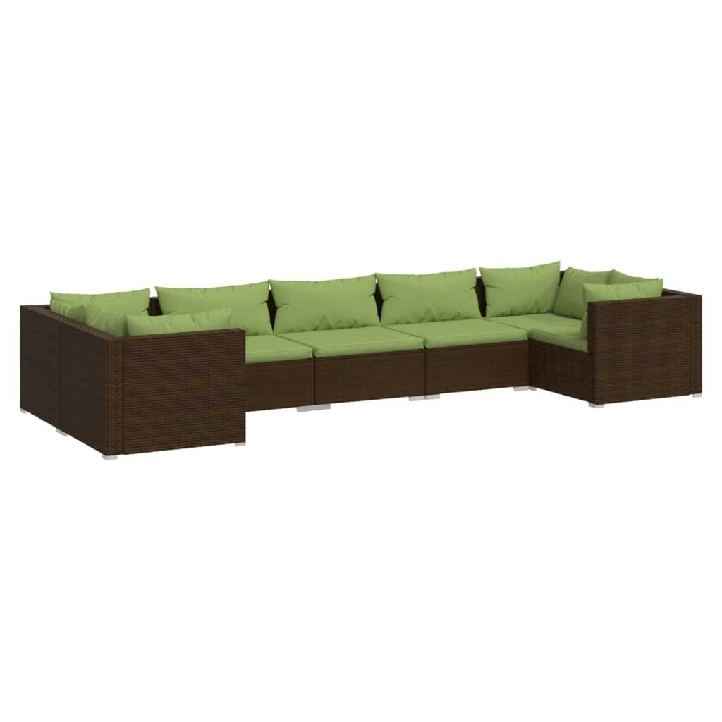 7 Piece Garden Lounge Set with Cushions Poly Rattan Brown 3101956