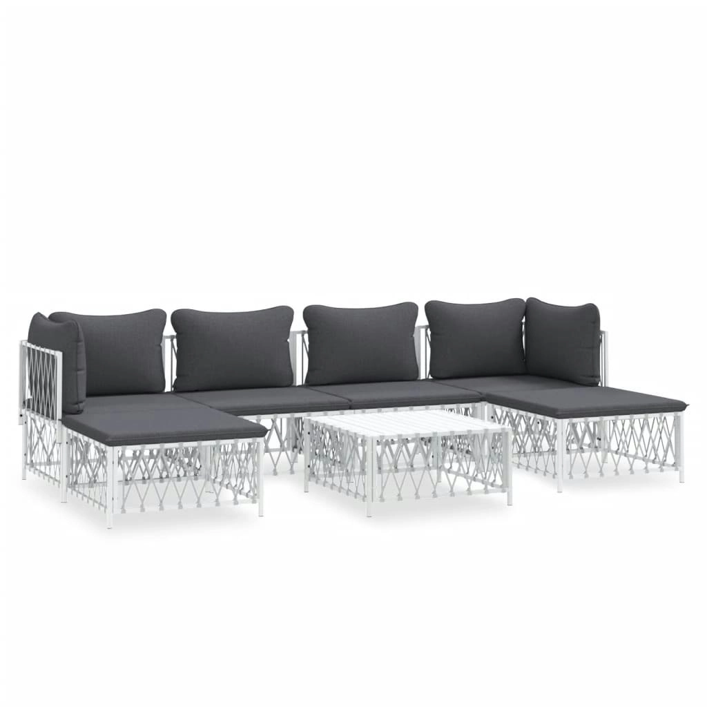 7 Piece Garden Lounge Set with Cushions White Steel 3186902