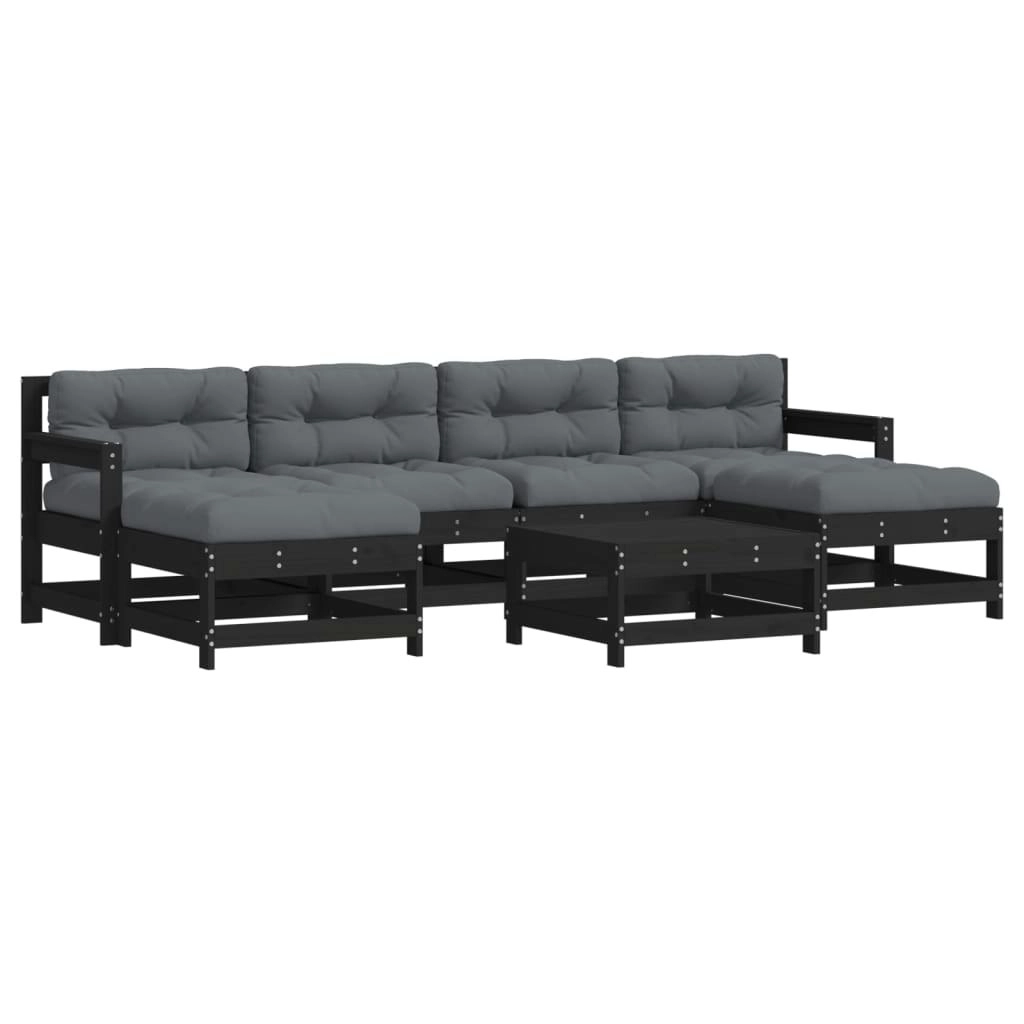 7 Piece Garden Lounge Set with Cushions Black Solid Wood 3185938