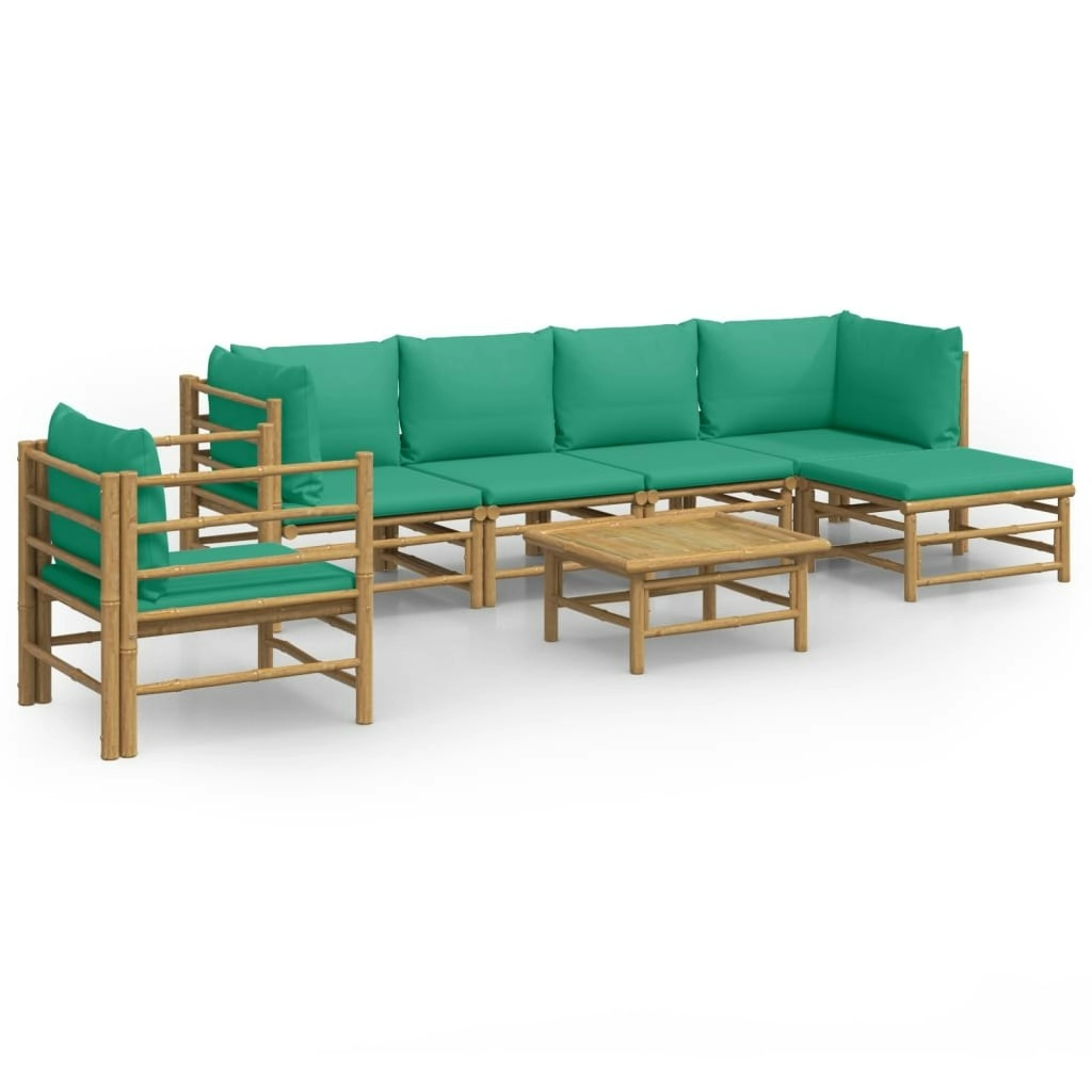 7 Piece Garden Lounge Set with Green Cushions  Bamboo 3155149