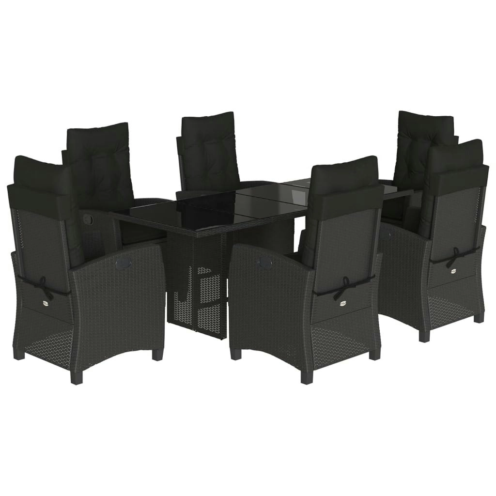 7 Piece Garden Dining Set with Cushions Black Poly Rattan 3212683