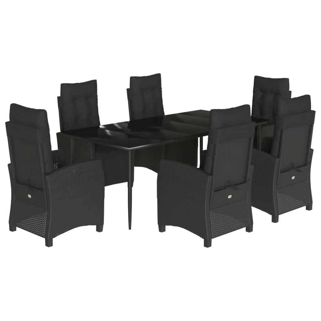 7 Piece Garden Dining Set with Cushions Black Poly Rattan 3212965