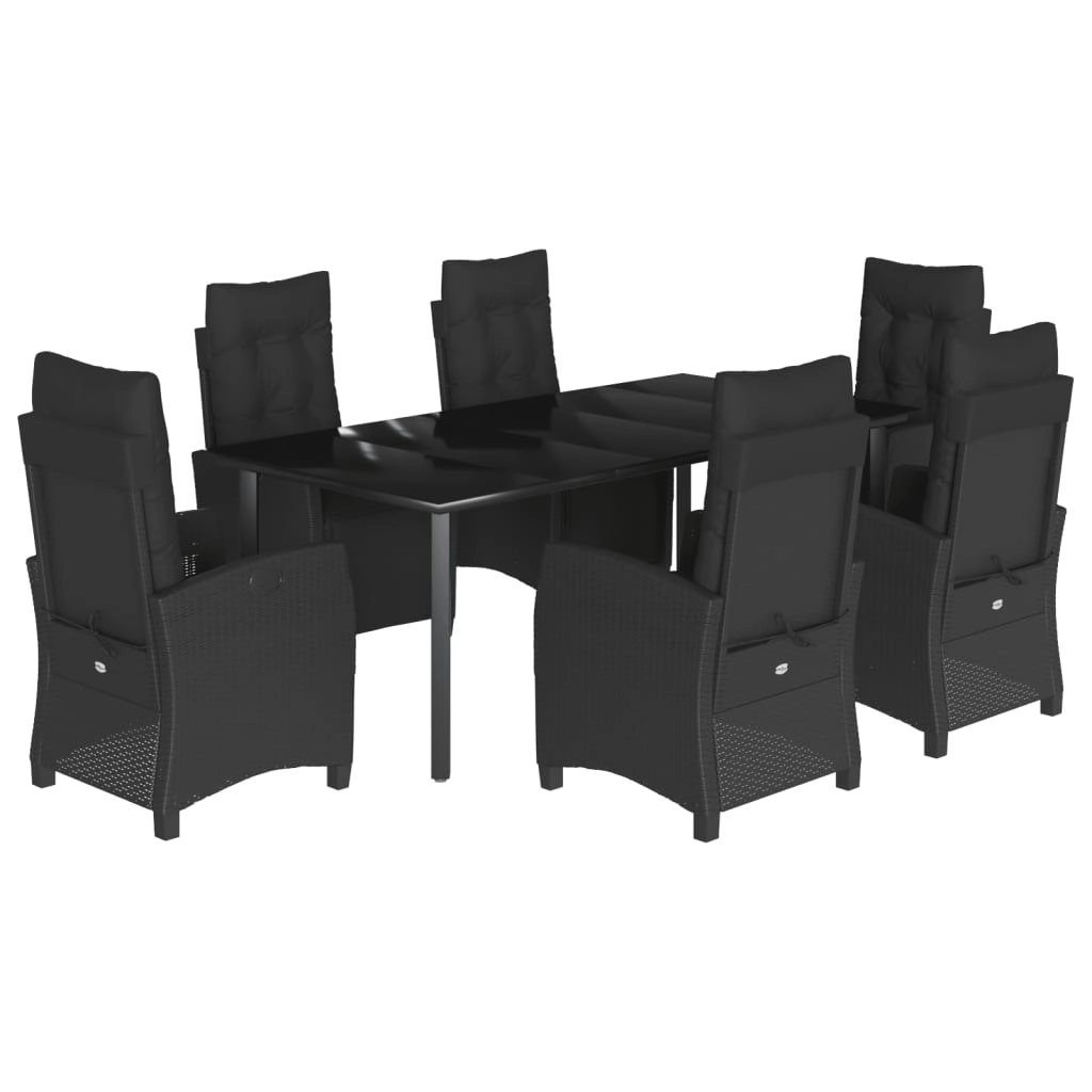 7 Piece Garden Dining Set with Cushions Black Poly Rattan 3212972