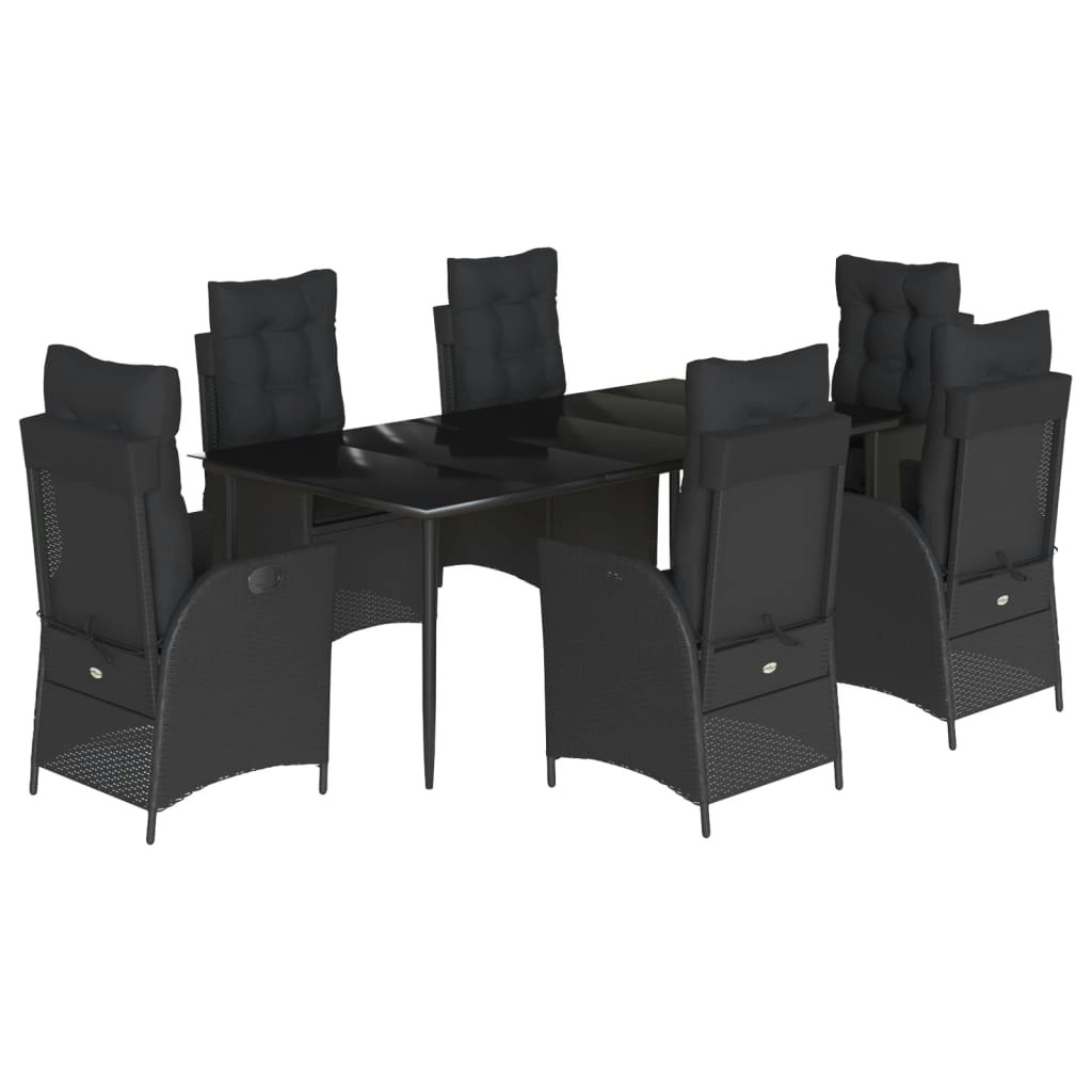 7 Piece Garden Dining Set with Cushions Black Poly Rattan 3213181