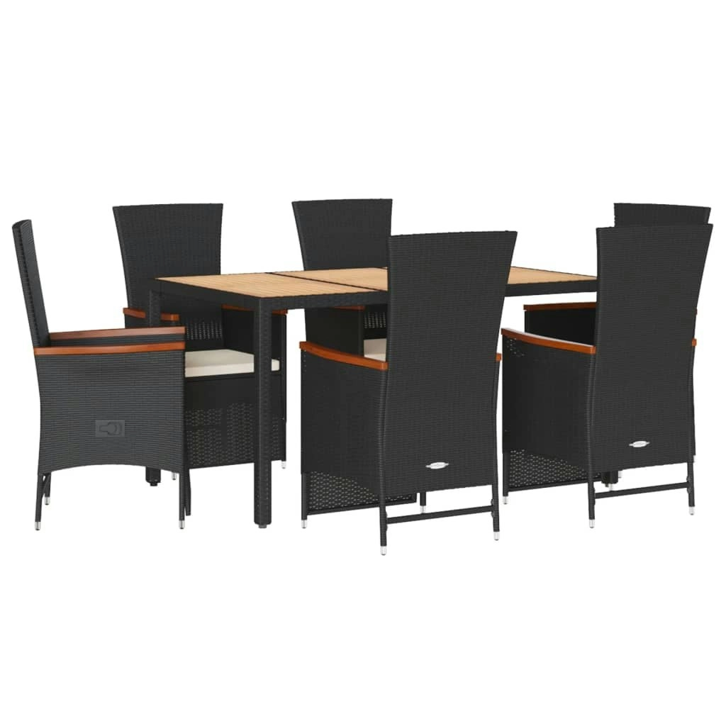 7 Piece Garden Dining Set with Cushions Black Poly Rattan 3277511