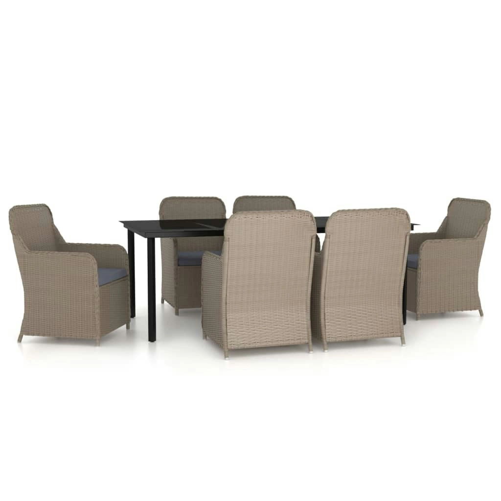 7 Piece Garden Dining Set with Cushions Brown 3099539