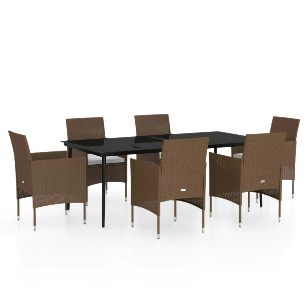 7 Piece Garden Dining Set with Cushions Brown and Black 3099327