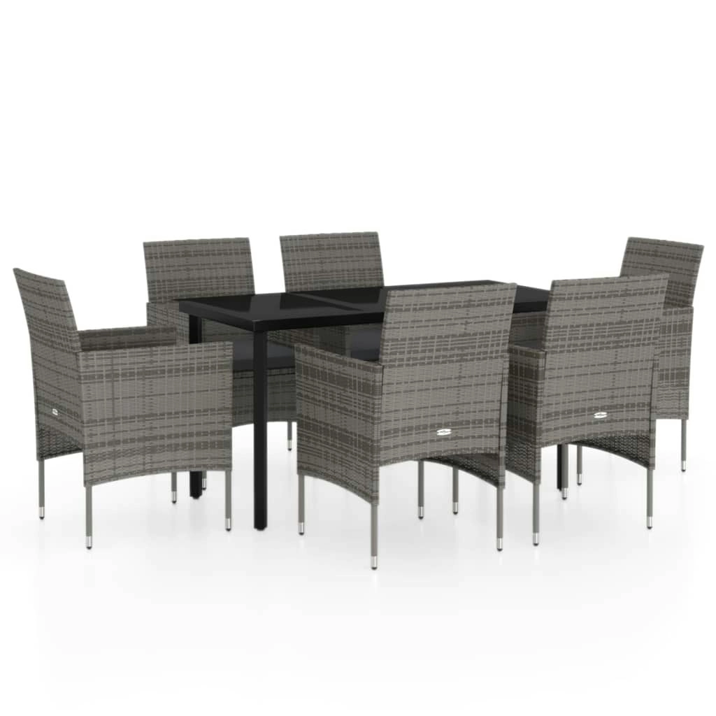 7 Piece Garden Dining Set with Cushions Grey and Black 3099290