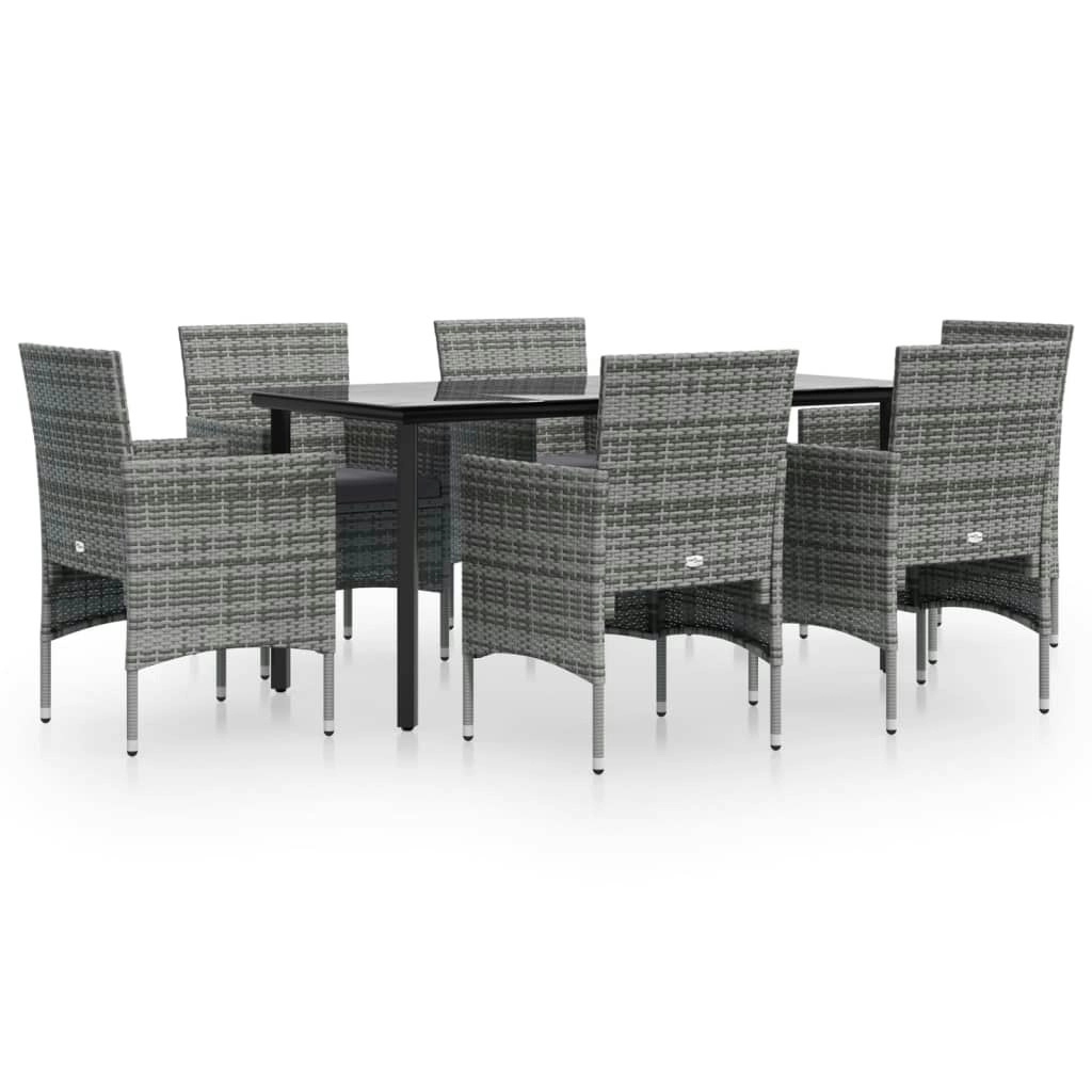 7 Piece Garden Dining Set with Cushions Grey and Black 3156605