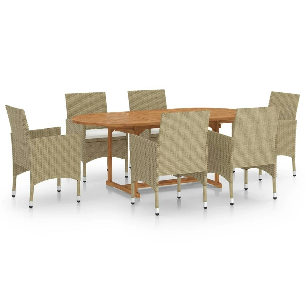 7 Piece Garden Dining Set Poly Rattan Beige 3070753