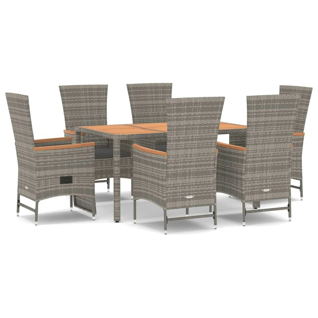 7 Piece Garden Dining Set with Cushions Grey Poly Rattan 3157551