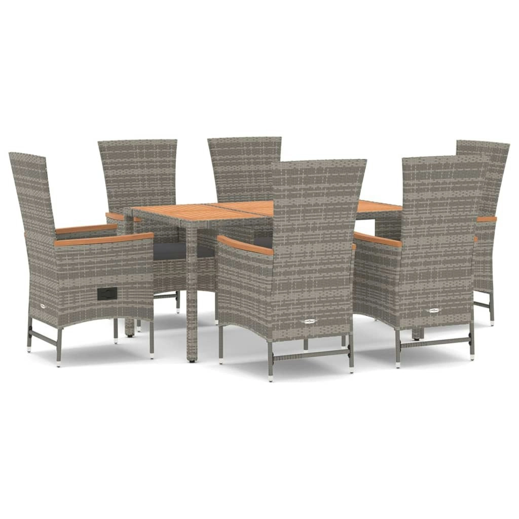 7 Piece Garden Dining Set with Cushions Grey Poly Rattan 3157550