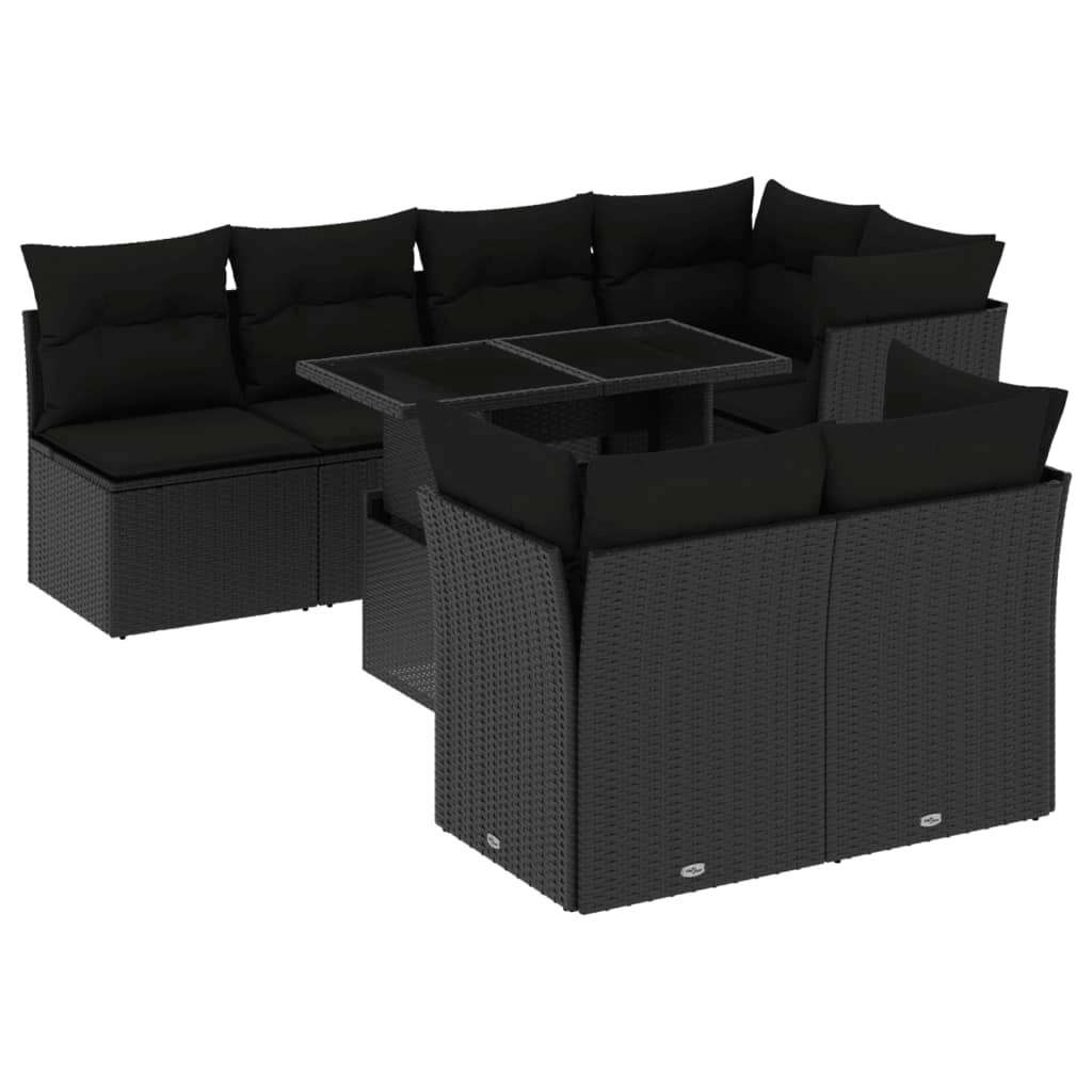 8 Piece Garden Sofa Set with Cushions Black Poly Rattan 3266405