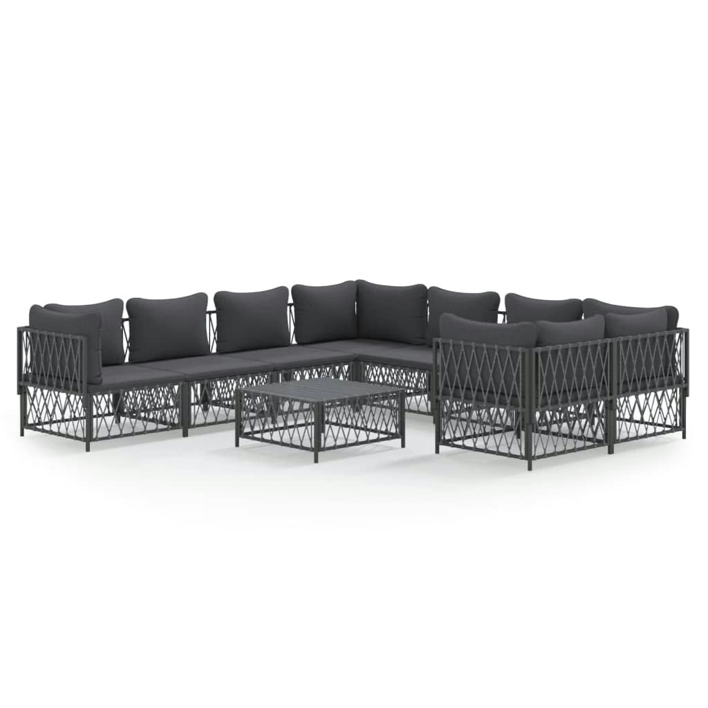 9 Piece Garden Lounge Set with Cushions Anthracite Steel 3186933