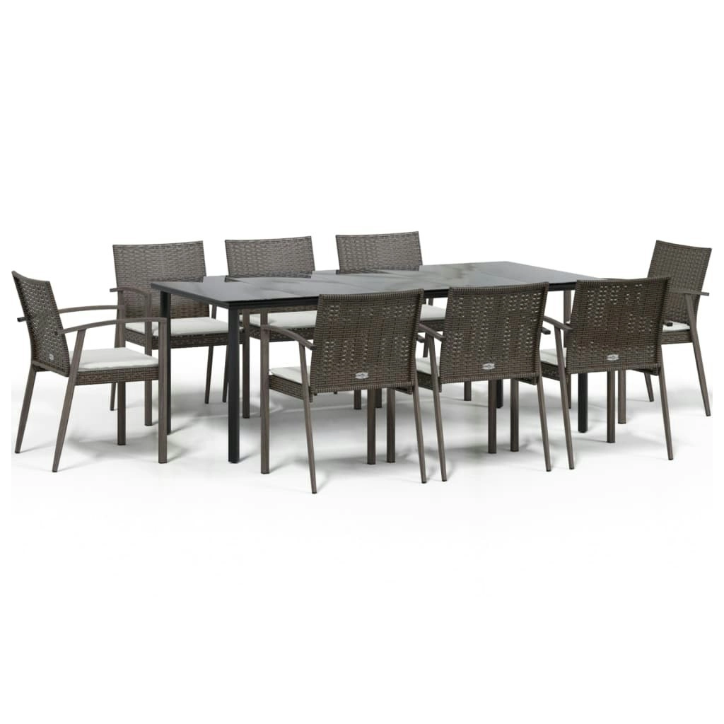 9 Piece Garden Dining Set with Cushions Poly Rattan and Steel 3186998