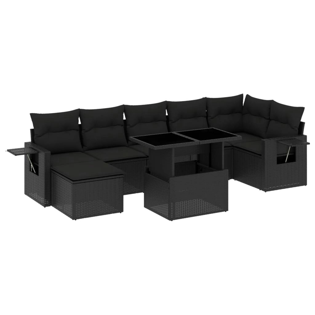 8 Piece Garden Sofa Set with Cushions Black Poly Rattan 3268055