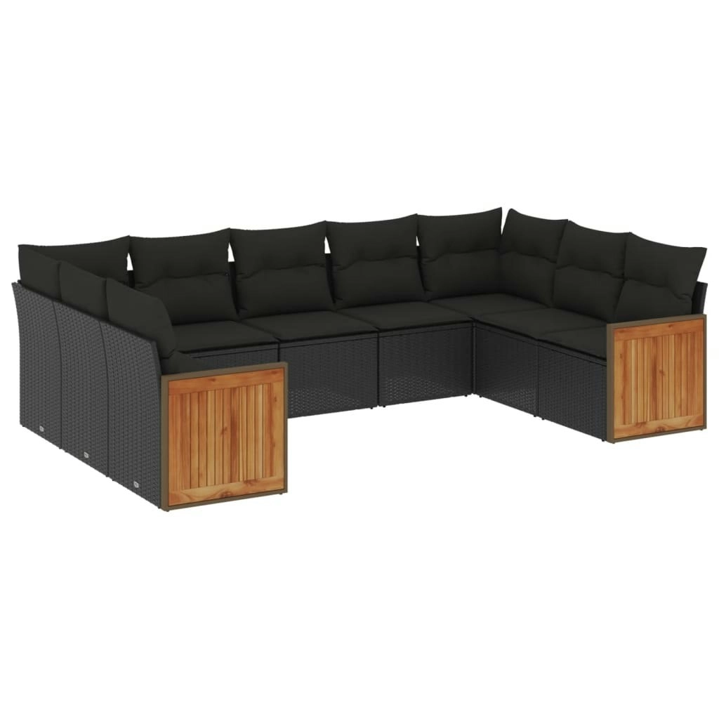 9 Piece Garden Sofa Set with Cushions Black Poly Rattan 3260354