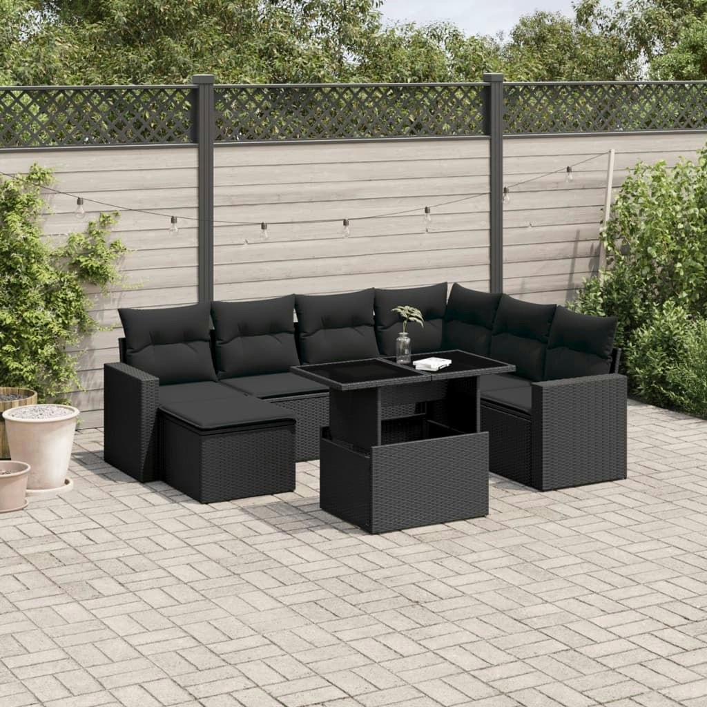 8 Piece Garden Sofa Set with Cushions Black Poly Rattan 3267435