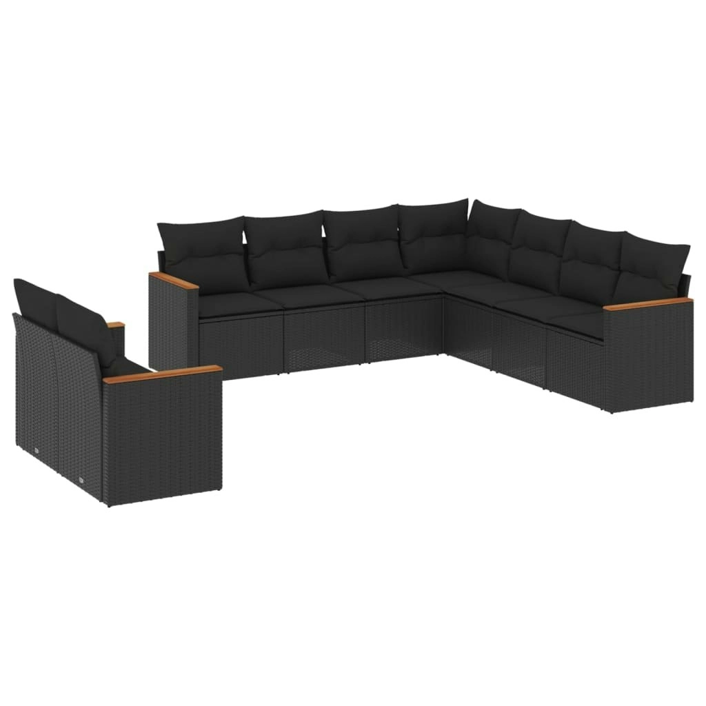 9 Piece Garden Sofa Set with Cushions Black Poly Rattan 3226097