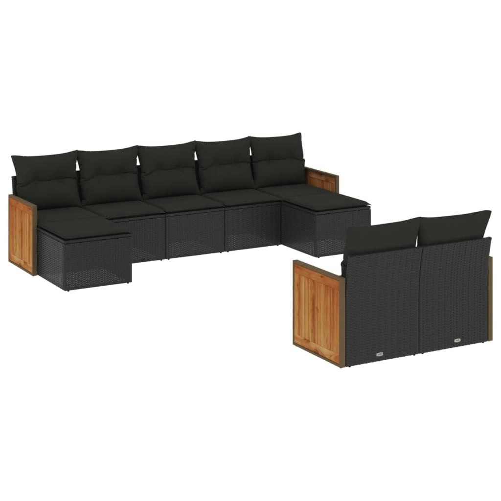 9 Piece Garden Sofa Set with Cushions Black Poly Rattan 3260480