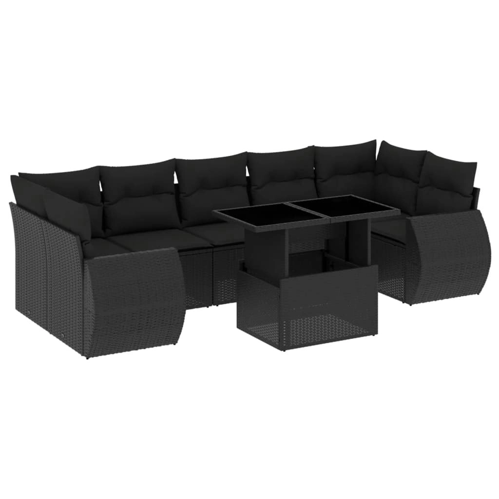 8 Piece Garden Sofa Set with Cushions Black Poly Rattan 3268405