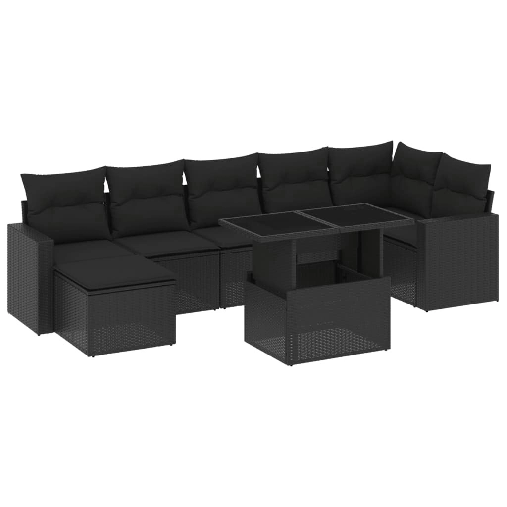 8 Piece Garden Sofa Set with Cushions Black Poly Rattan 3267425