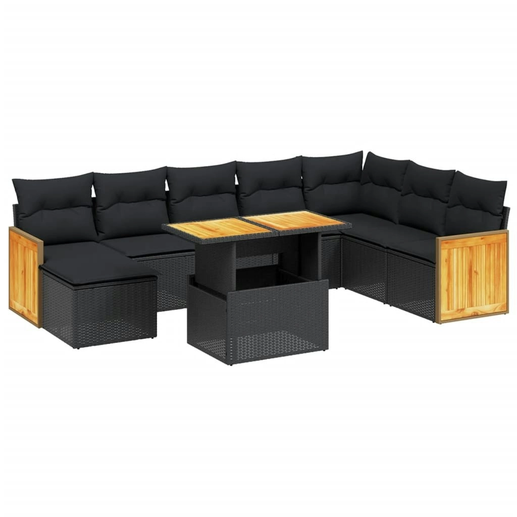 9 Piece Garden Sofa Set with Cushions Black Poly Rattan 3274093