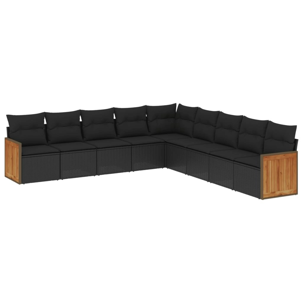 9 Piece Garden Sofa Set with Cushions Black Poly Rattan 3227735