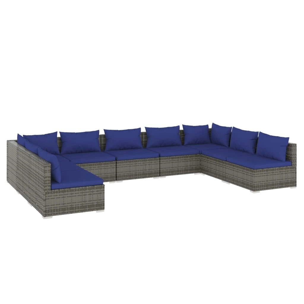 9 Piece Garden Lounge Set with Cushions Poly Rattan Grey 3101910