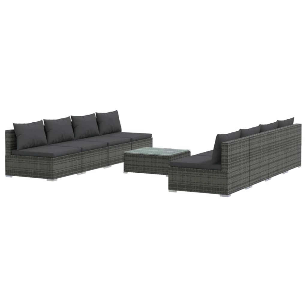 9 Piece Garden Lounge Set with Cushions Poly Rattan Grey 3101477