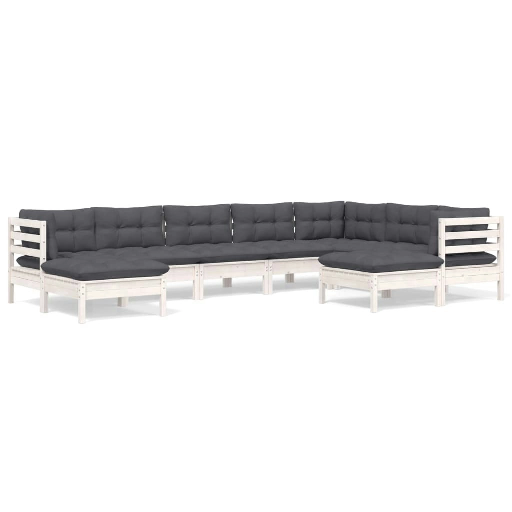 9 Piece Garden Lounge Set with Cushions White Solid Pinewood 3096708