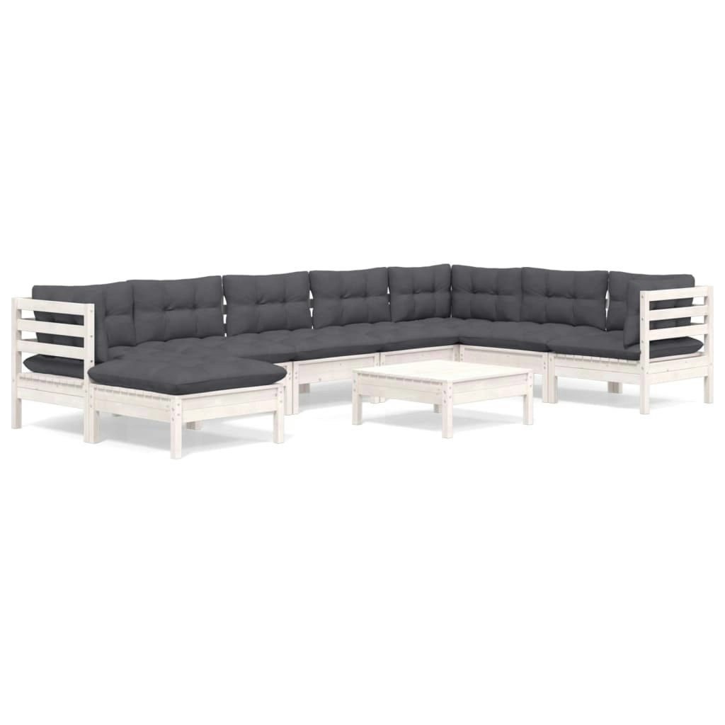 9 Piece Garden Lounge Set with Cushions White Solid Pinewood 3096666