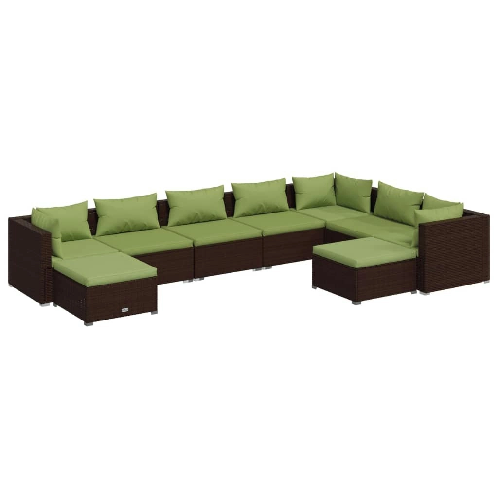 9 Piece Garden Lounge Set with Cushions Poly Rattan Brown 3102676