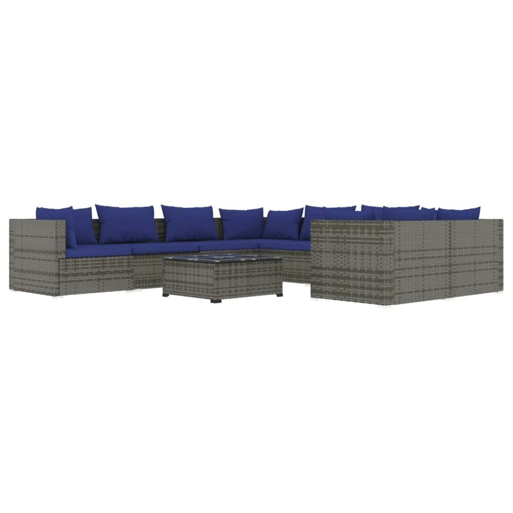 9 Piece Garden Lounge Set with Cushions Poly Rattan Grey 3102750