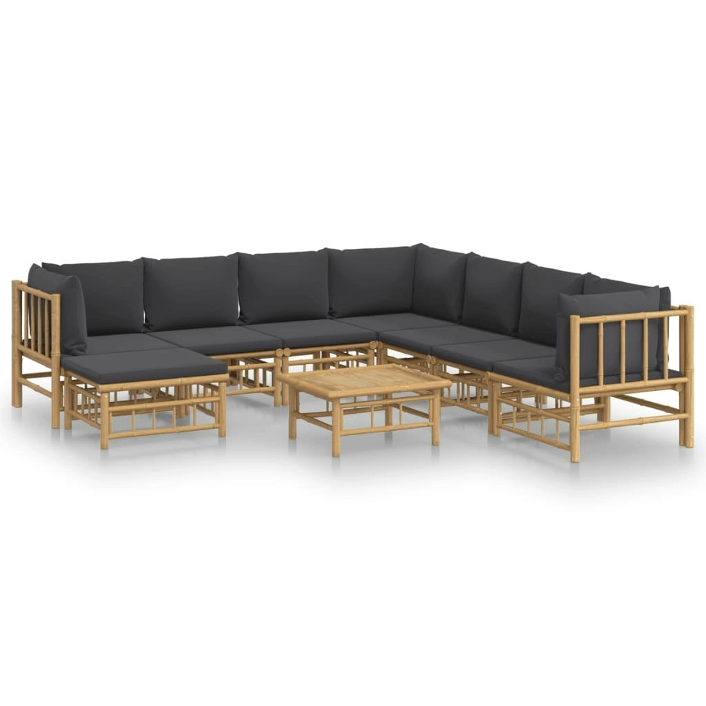 9 Piece Garden Lounge Set with Dark Grey Cushions  Bamboo 3155228